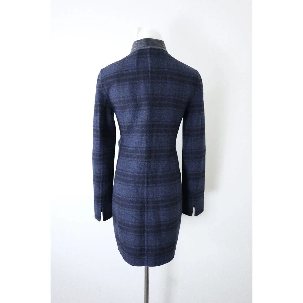 Akris US 4 Double Faced Wool Reversible Longline Jacket Navy Plaid Black - Picture 7 of 16